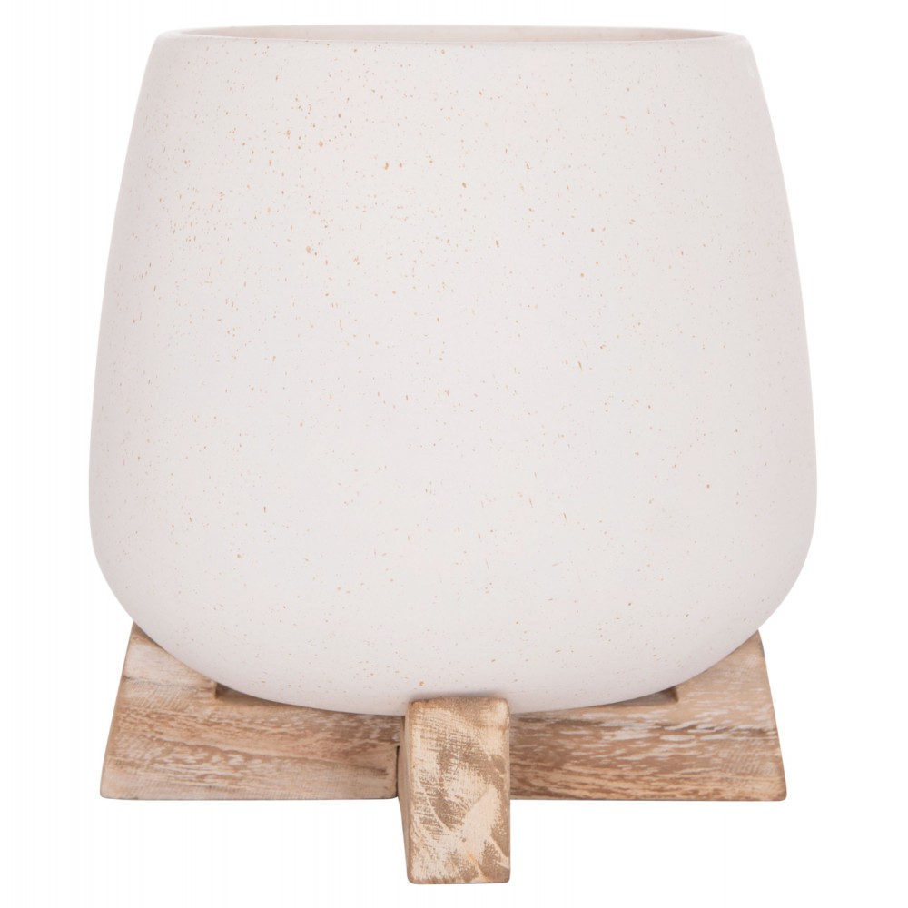 Γλάστρα εσωτερικού χώρου "FRELLO" από τσιμέντο/ξύλο σε χρώμα λευκό/καφέ 14,5x14,5x16