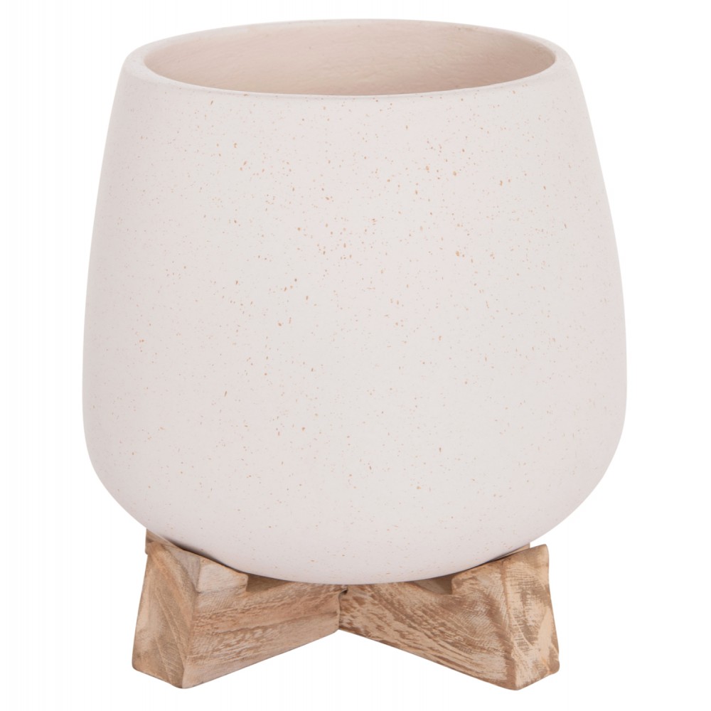 Γλάστρα εσωτερικού χώρου "FRELLO" από τσιμέντο/ξύλο σε χρώμα λευκό/καφέ 14,5x14,5x16