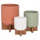 Σετ γλάστρες "TANTI" 3 τμχ από τσιμέντο/ξύλο σε χρώμα πορτοκαλί/λαδί/λευκό/καφέ Φ18x27
