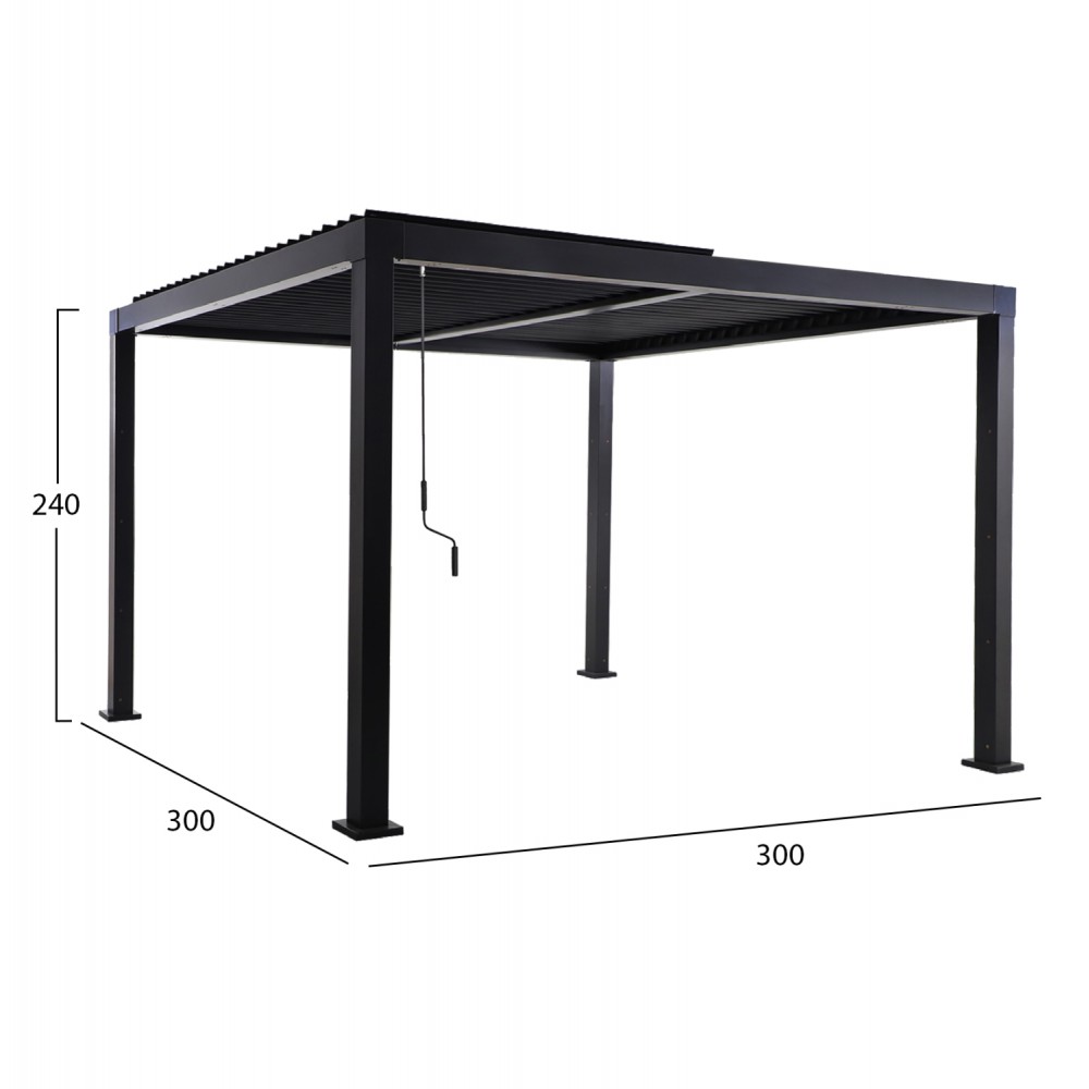 Πέργκολα-κιόσκι "FRANIO" με κινούμενες περσίδες  από αλουμίνιο σε χρώμα μαύρο 300x300x240
