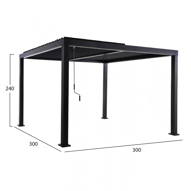 Πέργκολα-κιόσκι "FRANIO" με κινούμενες περσίδες  από αλουμίνιο σε χρώμα μαύρο 300x300x240