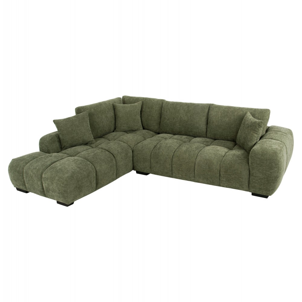 Γωνιακός καναπές "COVEN" από ύφασμα σε χρώμα πράσινο 298x102-208x85
