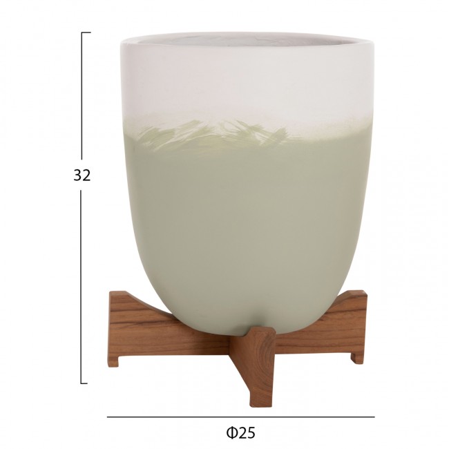 Σετ γλάστρες 2 τεμαχίων "SEON" από terracotta/ξύλο σε χρώμα πράσινο/λευκό 25x25x32