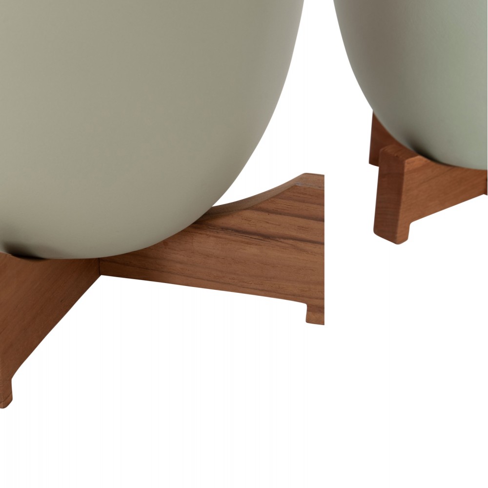 Σετ γλάστρες 2 τεμαχίων "SEON" από terracotta/ξύλο σε χρώμα πράσινο/λευκό 25x25x32