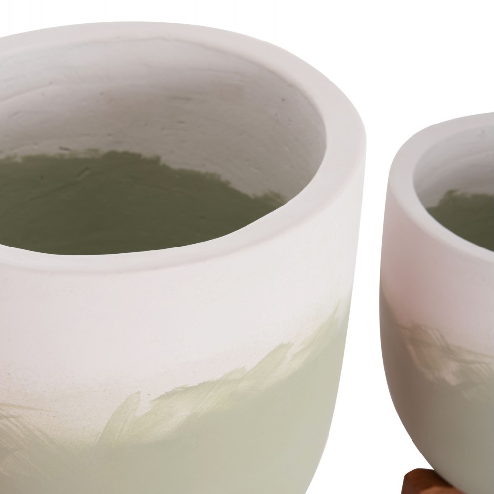 Σετ γλάστρες 2 τεμαχίων "SEON" από terracotta/ξύλο σε χρώμα πράσινο/λευκό 25x25x32