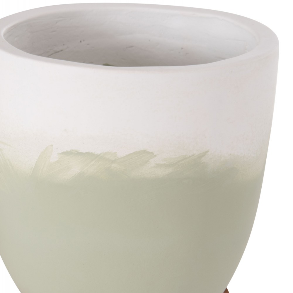 Σετ γλάστρες 2 τεμαχίων "SEON" από terracotta/ξύλο σε χρώμα πράσινο/λευκό 25x25x32