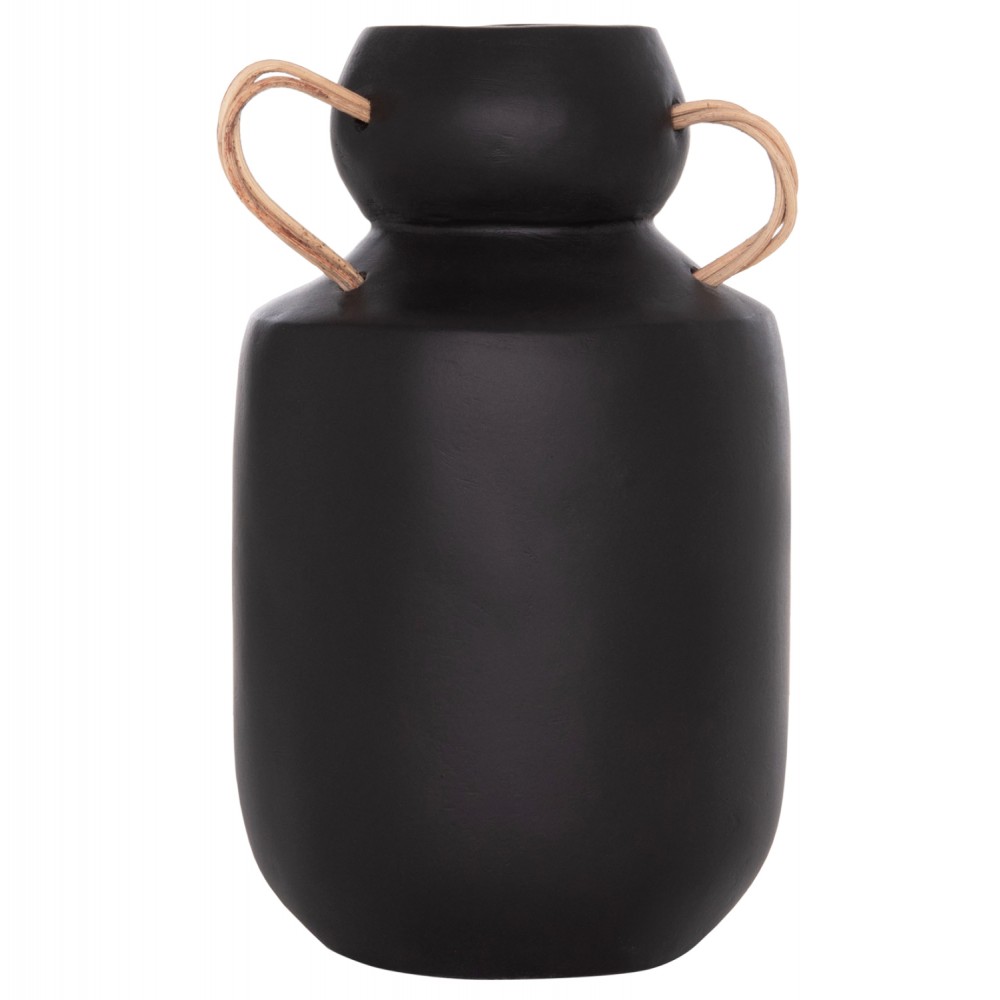 Διακοσμητικό βάζο "MIBO"  από τερακότα και φυσικό RATTAN σε χρώμα μαύρο 16,5x26