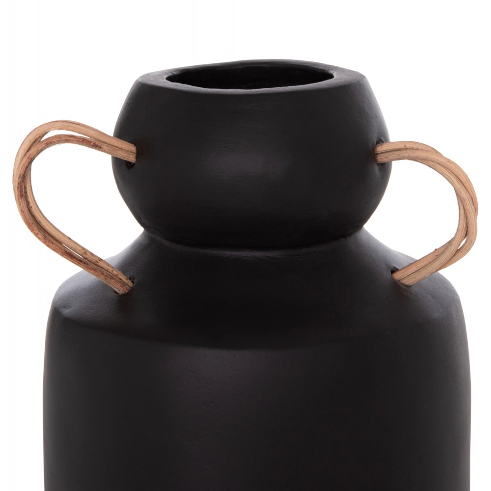 Διακοσμητικό βάζο "MIBO"  από τερακότα και φυσικό RATTAN σε χρώμα μαύρο 16,5x26