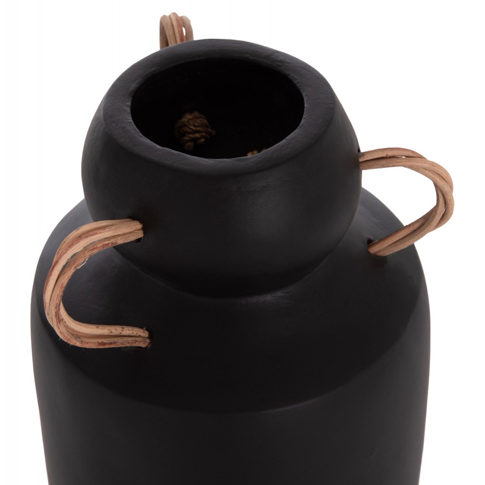 Διακοσμητικό βάζο "MIBO"  από τερακότα και φυσικό RATTAN σε χρώμα μαύρο 16,5x26