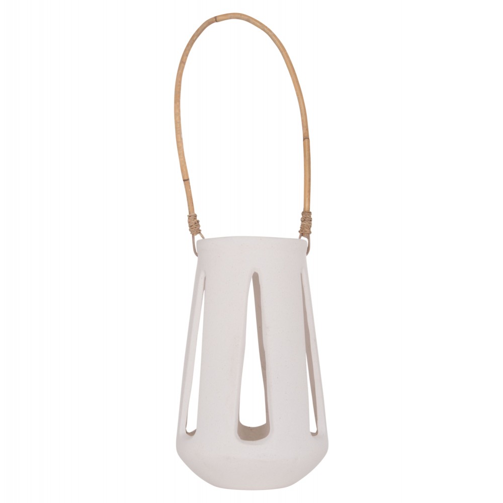 Επιτραπέζιο φανάρι "ERANTYL"  από τσιμέντο και rattan σε χρώμα λευκό 17x27