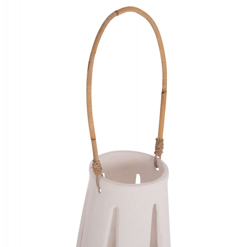 Επιτραπέζιο φανάρι "ERANTYL"  από τσιμέντο και rattan σε χρώμα λευκό 17x27