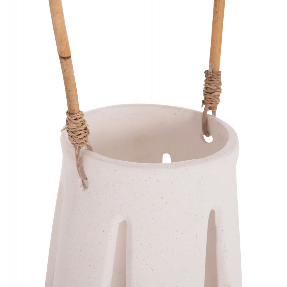 Επιτραπέζιο φανάρι "ERANTYL"  από τσιμέντο και rattan σε χρώμα λευκό 17x27