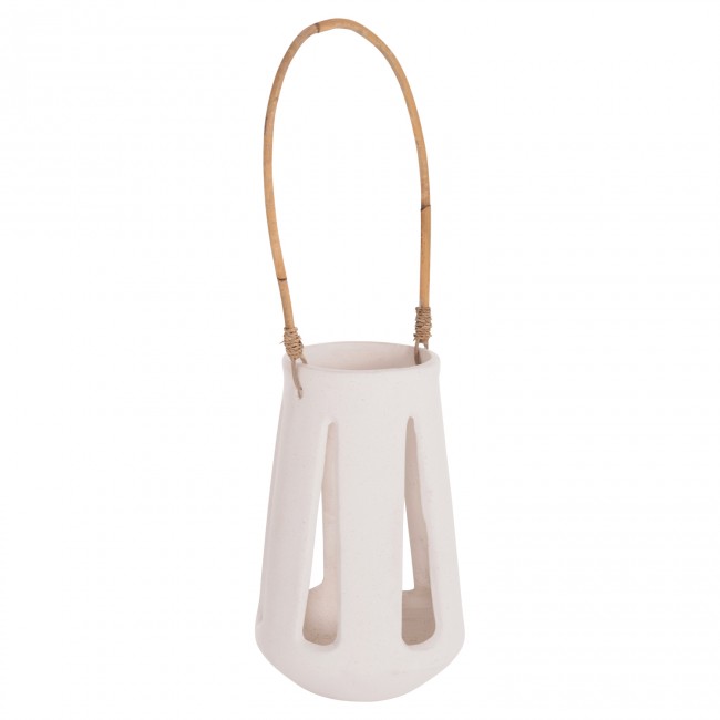 Επιτραπέζιο φανάρι "ERANTYL"  από τσιμέντο και rattan σε χρώμα λευκό 17x27