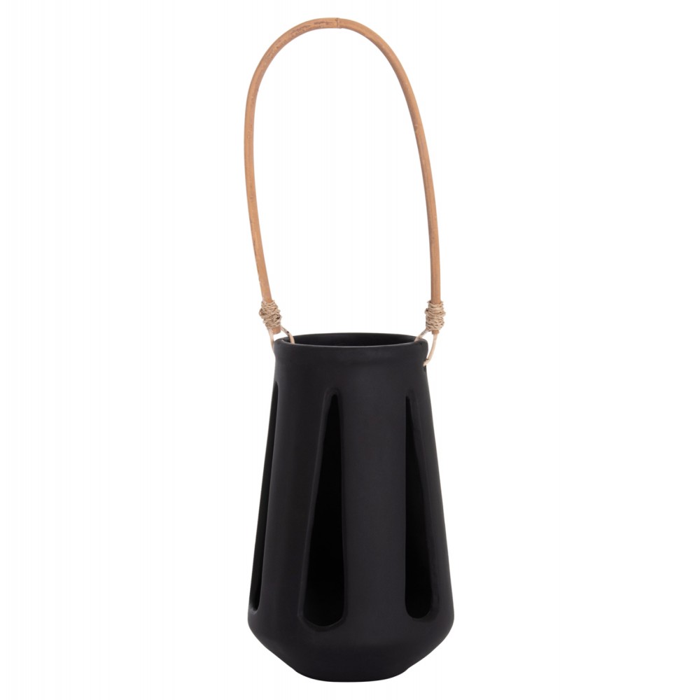 Επιτραπέζιο φανάρι "ERANTYL"  από τσιμέντο και rattan σε χρώμα μαύρο 17x27