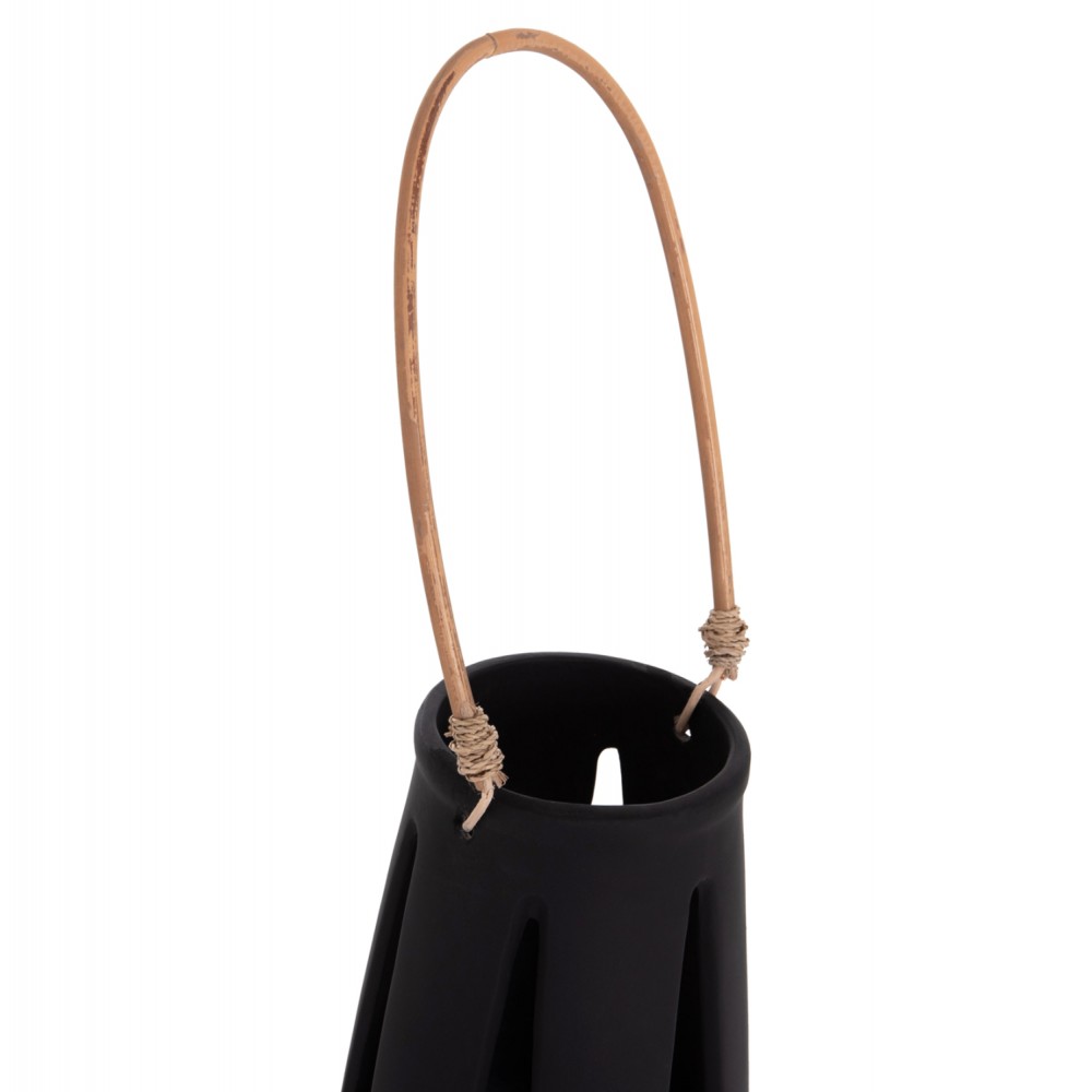 Επιτραπέζιο φανάρι "ERANTYL"  από τσιμέντο και rattan σε χρώμα μαύρο 17x27