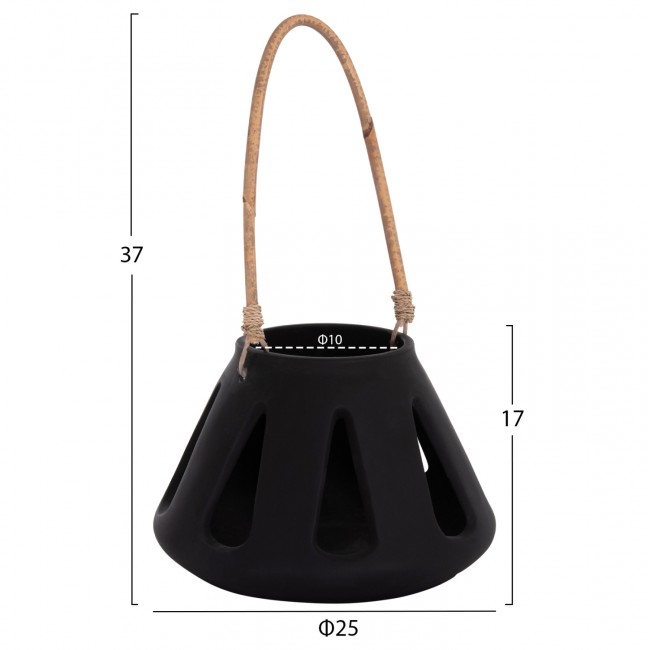 Επιτραπέζιο φανάρι "ERANTYL" από τσιμέντο και rattan σε χρώμα μαύρο 25x17