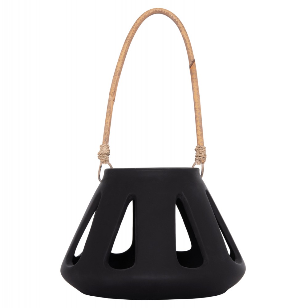 Επιτραπέζιο φανάρι "ERANTYL" από τσιμέντο και rattan σε χρώμα μαύρο 25x17