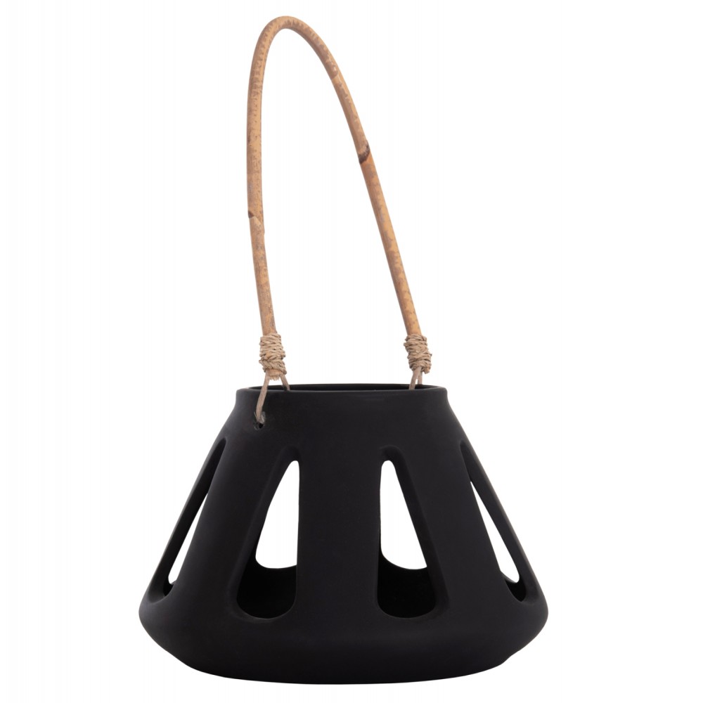 Επιτραπέζιο φανάρι "ERANTYL" από τσιμέντο και rattan σε χρώμα μαύρο 25x17