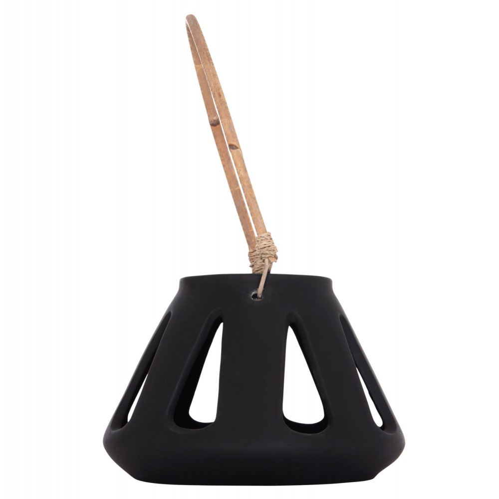 Επιτραπέζιο φανάρι "ERANTYL" από τσιμέντο και rattan σε χρώμα μαύρο 25x17