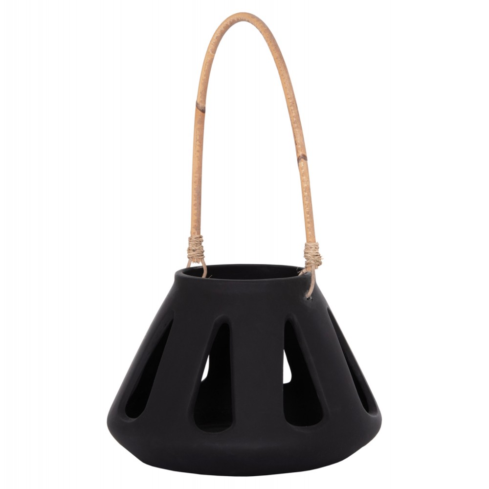 Επιτραπέζιο φανάρι "ERANTYL" από τσιμέντο και rattan σε χρώμα μαύρο 25x17