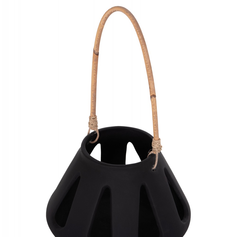 Επιτραπέζιο φανάρι "ERANTYL" από τσιμέντο και rattan σε χρώμα μαύρο 25x17