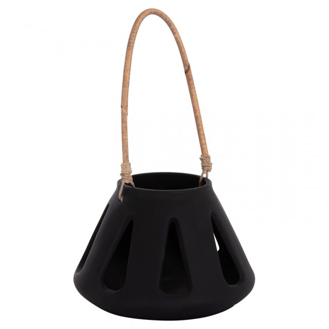 Επιτραπέζιο φανάρι "ERANTYL" από τσιμέντο και rattan σε χρώμα μαύρο 25x17