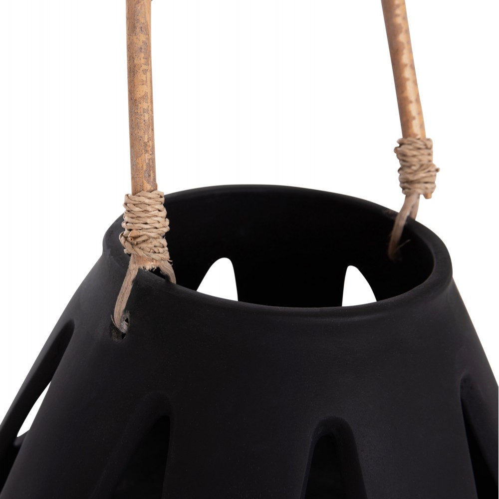 Επιτραπέζιο φανάρι "ERANTYL" από τσιμέντο και rattan σε χρώμα μαύρο 25x17