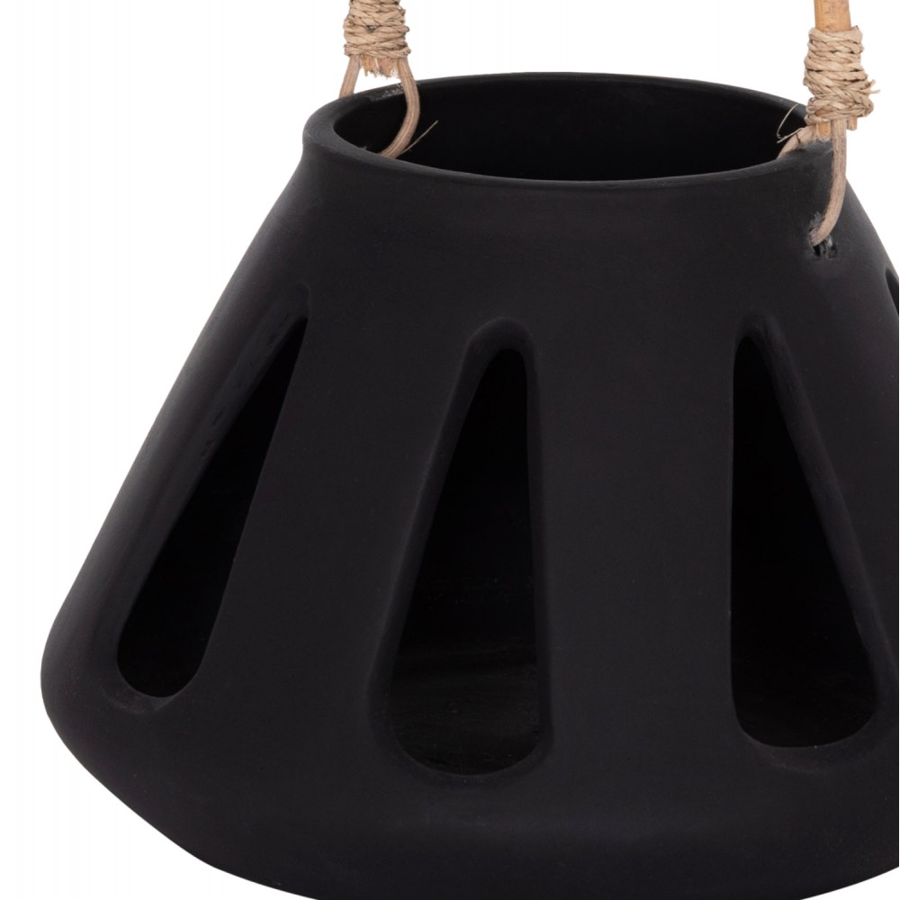 Επιτραπέζιο φανάρι "ERANTYL" από τσιμέντο και rattan σε χρώμα μαύρο 25x17