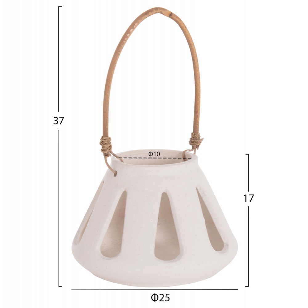 Επιτραπέζιο φανάρι "ERANTYL"  από τσιμέντο και rattan σε χρώμα λευκό 25x17