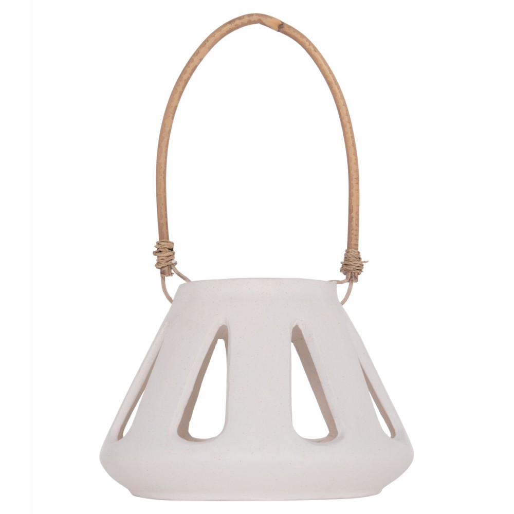 Επιτραπέζιο φανάρι "ERANTYL"  από τσιμέντο και rattan σε χρώμα λευκό 25x17