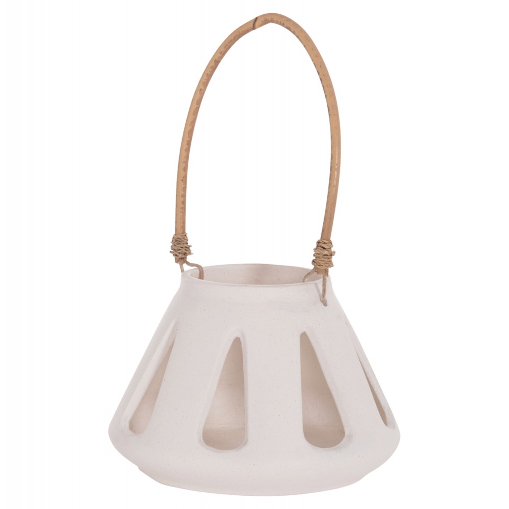 Επιτραπέζιο φανάρι "ERANTYL"  από τσιμέντο και rattan σε χρώμα λευκό 25x17