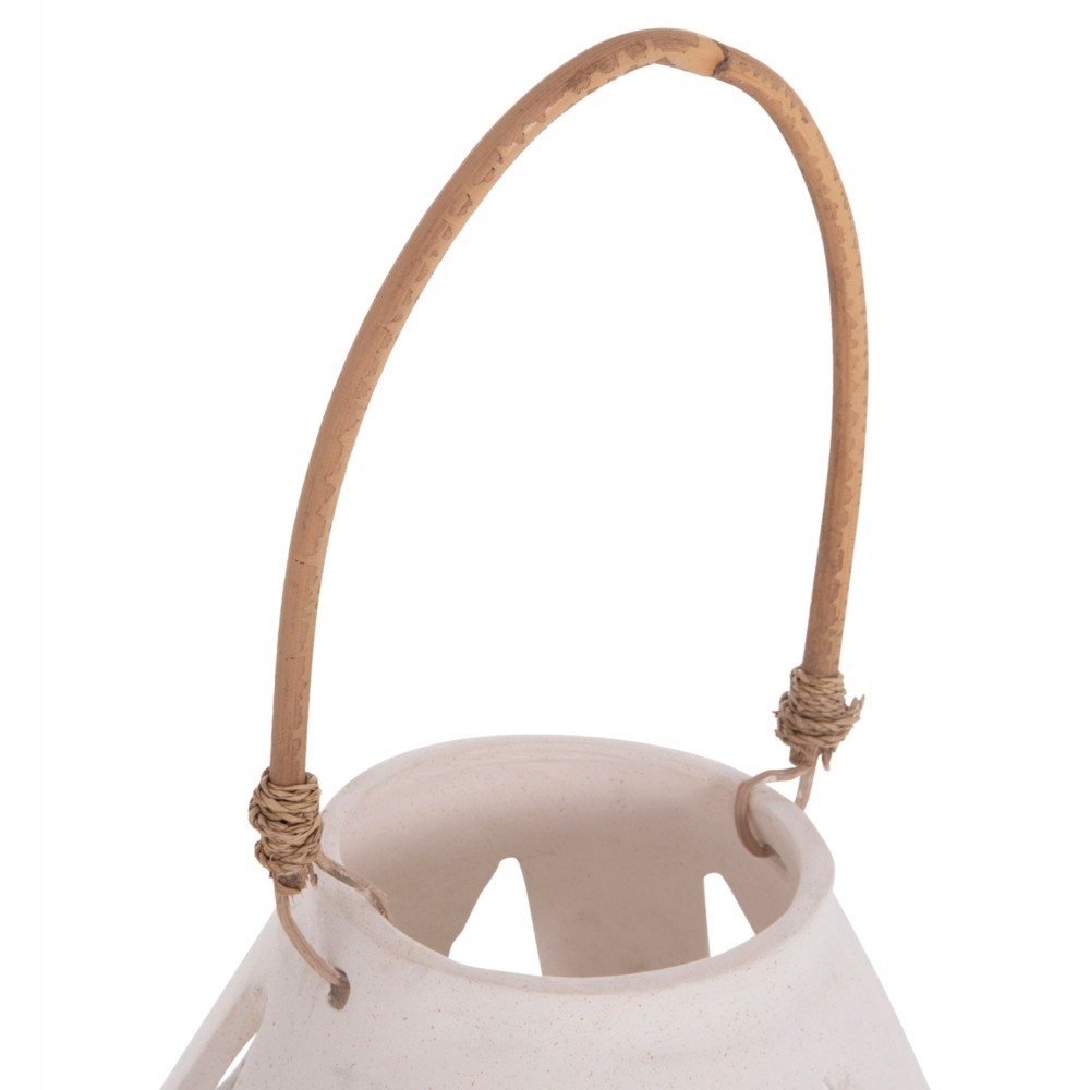 Επιτραπέζιο φανάρι "ERANTYL"  από τσιμέντο και rattan σε χρώμα λευκό 25x17