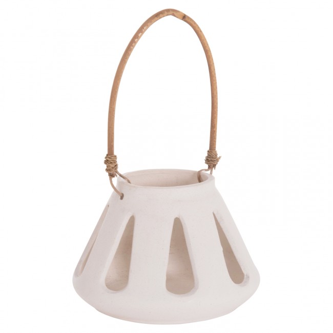 Επιτραπέζιο φανάρι "ERANTYL"  από τσιμέντο και rattan σε χρώμα λευκό 25x17