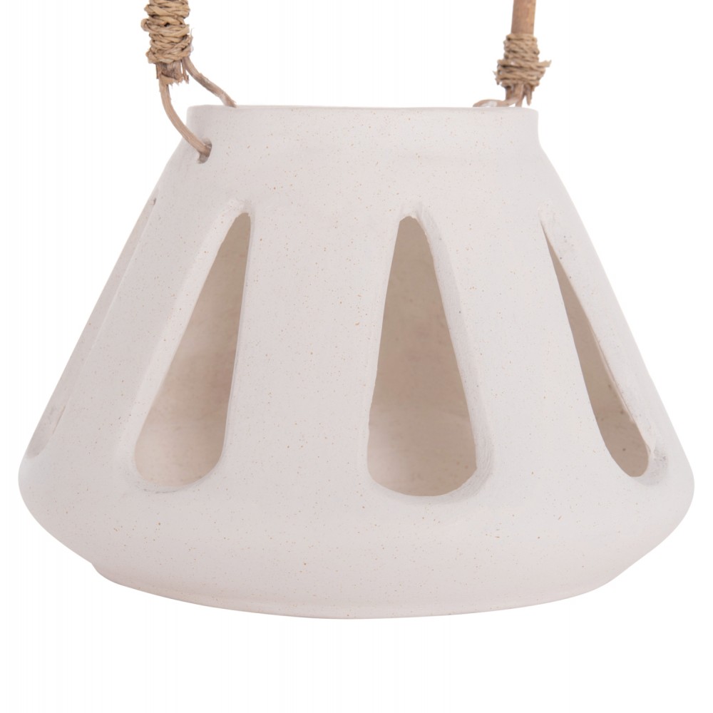 Επιτραπέζιο φανάρι "ERANTYL"  από τσιμέντο και rattan σε χρώμα λευκό 25x17