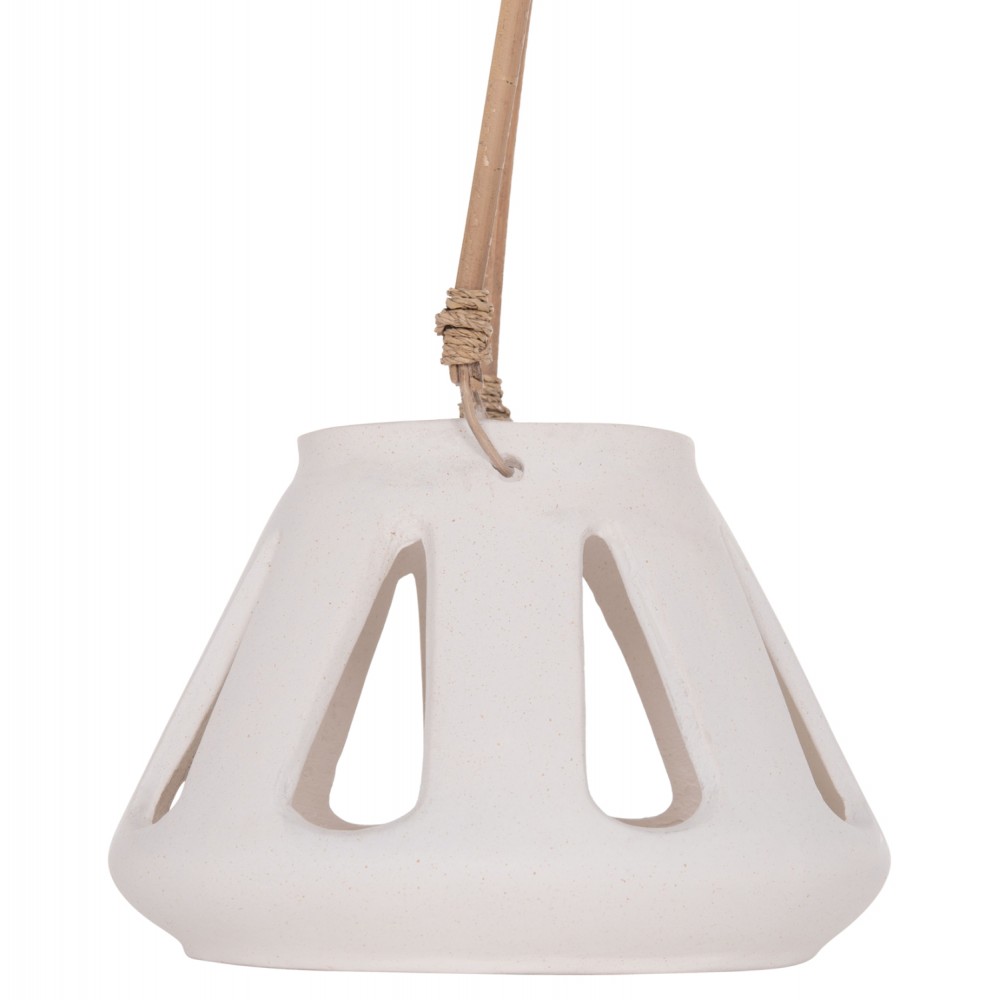 Επιτραπέζιο φανάρι "ERANTYL"  από τσιμέντο και rattan σε χρώμα λευκό 25x17