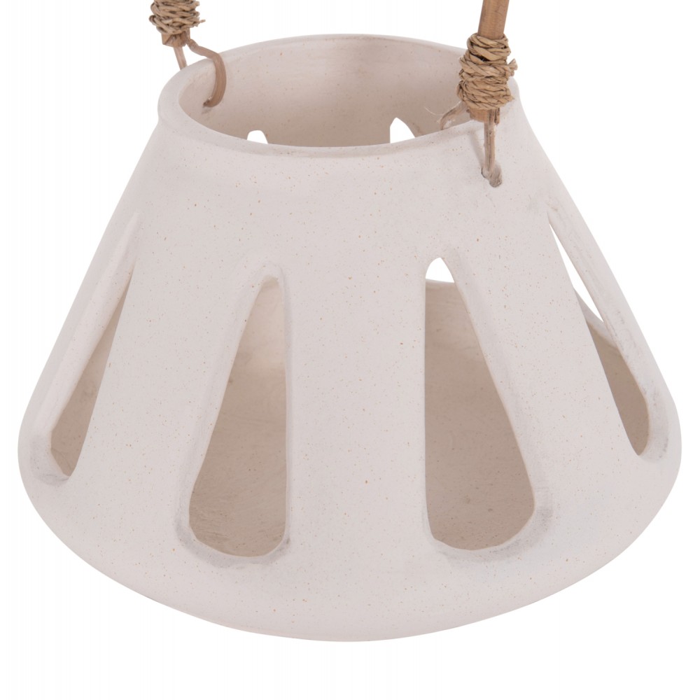 Επιτραπέζιο φανάρι "ERANTYL"  από τσιμέντο και rattan σε χρώμα λευκό 25x17