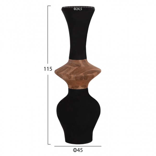 Διακοσμητικό βάζο δαπέδου "NEBULA" από τσιμέντο/ξύλο σε μαύρο χρώμα Φ45x115
