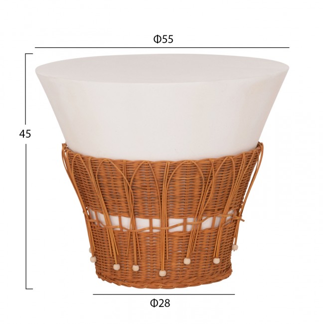 Τραπέζι σαλονιού "PERRAL" από τσιμέντο/rattan σε χρώμα λευκό/φυσικό Φ55x45