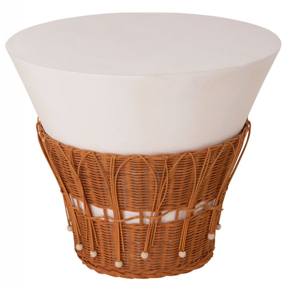 Τραπέζι σαλονιού "PERRAL" από τσιμέντο/rattan σε χρώμα λευκό/φυσικό Φ55x45