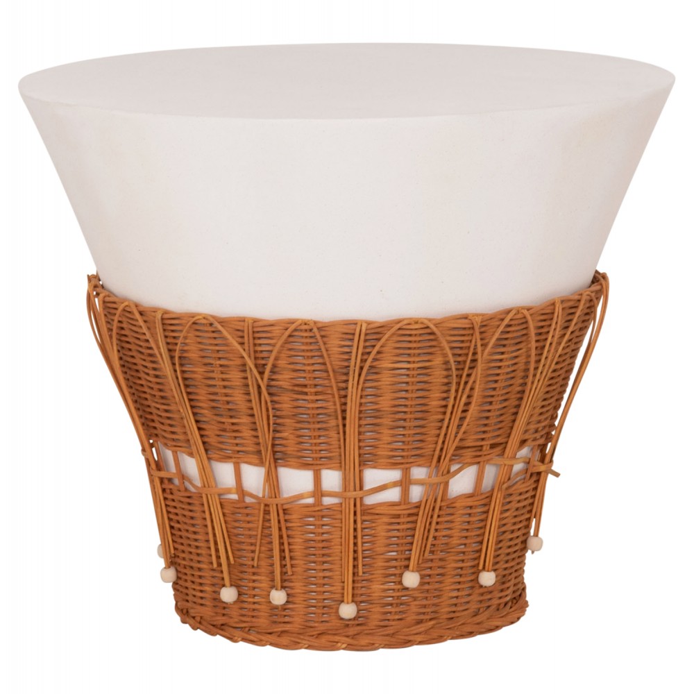 Τραπέζι σαλονιού "PERRAL" από τσιμέντο/rattan σε χρώμα λευκό/φυσικό Φ55x45