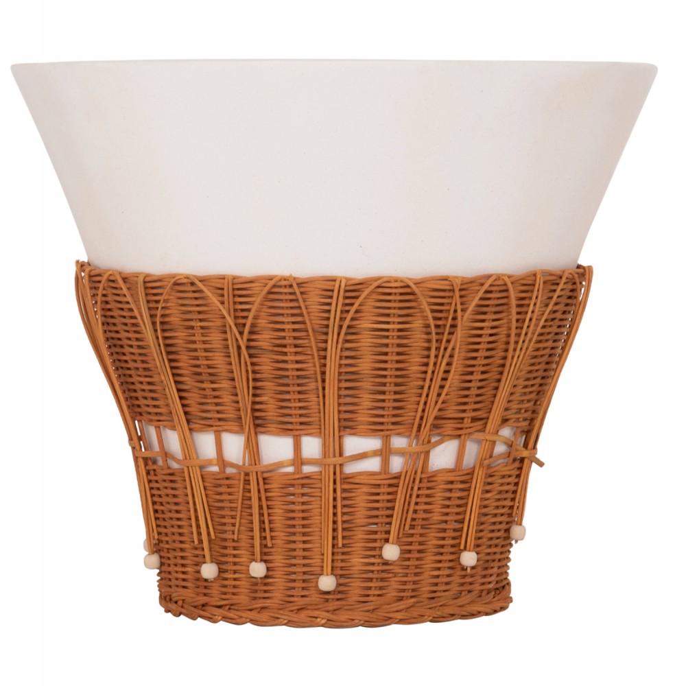 Τραπέζι σαλονιού "PERRAL" από τσιμέντο/rattan σε χρώμα λευκό/φυσικό Φ55x45