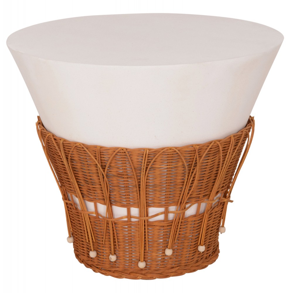 Τραπέζι σαλονιού "PERRAL" από τσιμέντο/rattan σε χρώμα λευκό/φυσικό Φ55x45