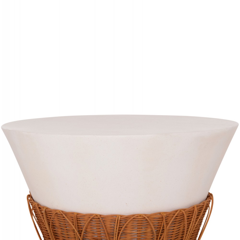 Τραπέζι σαλονιού "PERRAL" από τσιμέντο/rattan σε χρώμα λευκό/φυσικό Φ55x45