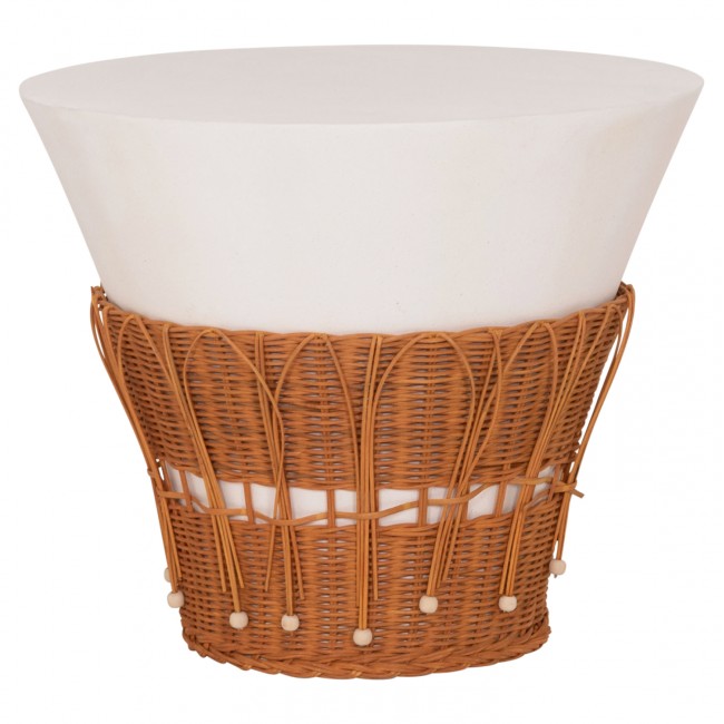 Τραπέζι σαλονιού "PERRAL" από τσιμέντο/rattan σε χρώμα λευκό/φυσικό Φ55x45