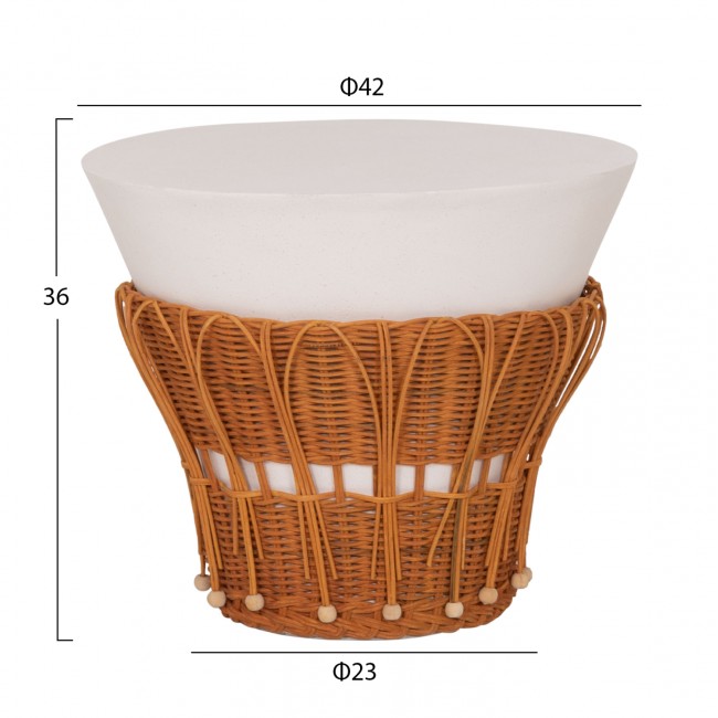 Τραπέζι βοηθητικό "PERRAL" από τσιμέντο/rattan σε χρώμα λευκό/φυσικό Φ42x36