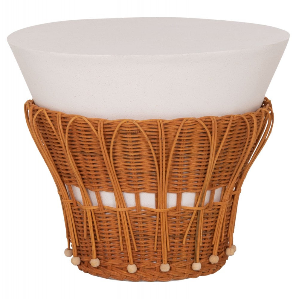 Τραπέζι βοηθητικό "PERRAL" από τσιμέντο/rattan σε χρώμα λευκό/φυσικό Φ42x36