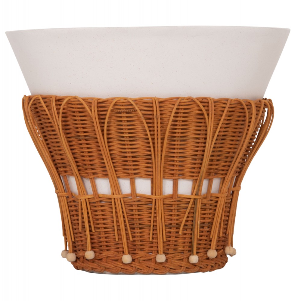 Τραπέζι βοηθητικό "PERRAL" από τσιμέντο/rattan σε χρώμα λευκό/φυσικό Φ42x36