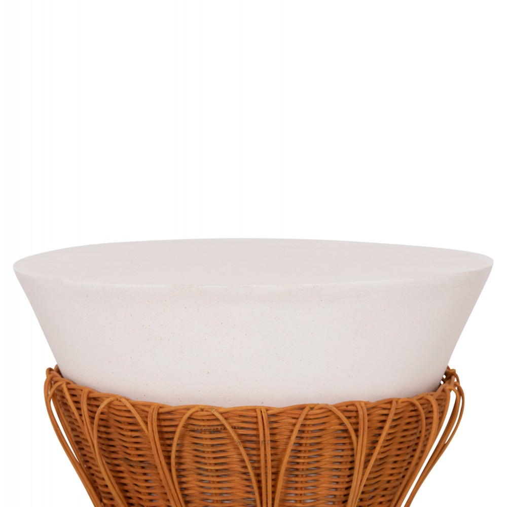 Τραπέζι βοηθητικό "PERRAL" από τσιμέντο/rattan σε χρώμα λευκό/φυσικό Φ42x36