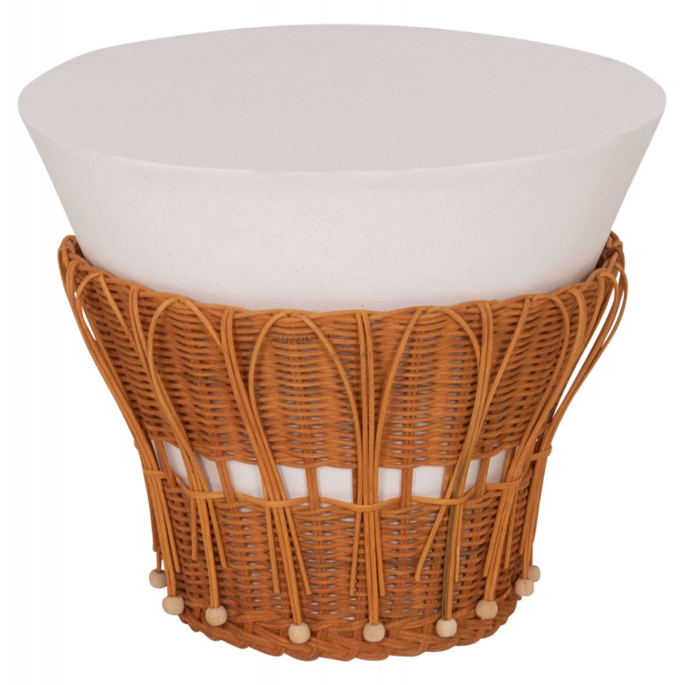 Τραπέζι βοηθητικό "PERRAL" από τσιμέντο/rattan σε χρώμα λευκό/φυσικό Φ42x36