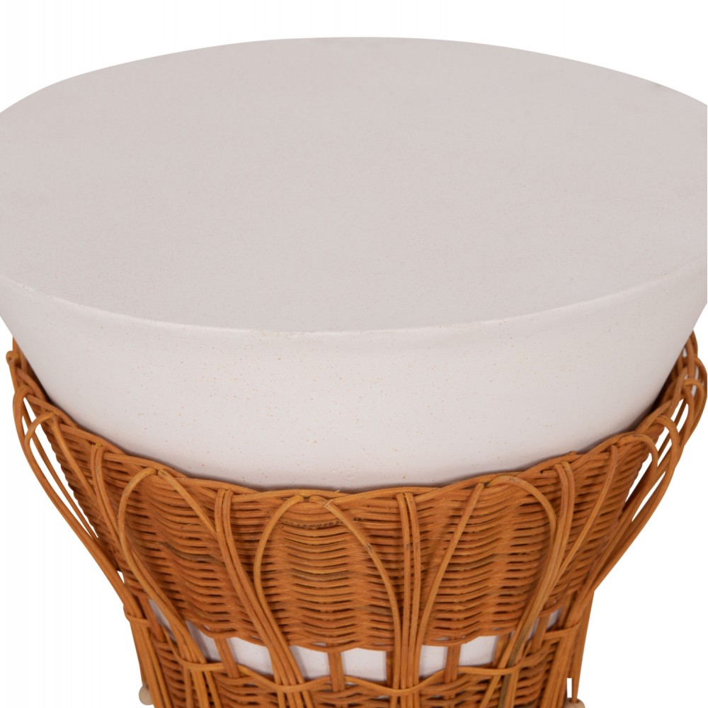 Τραπέζι βοηθητικό "PERRAL" από τσιμέντο/rattan σε χρώμα λευκό/φυσικό Φ42x36